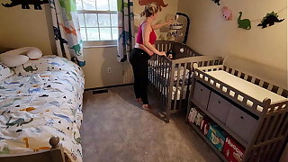 Pregnant Mom gets stuck thither crib and son has to come help her get out