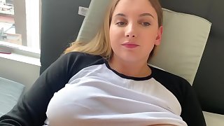 Denunciative my Big Tit Sister masturbating while watching porn